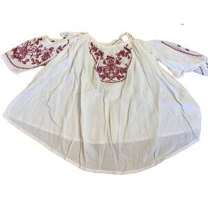 Abercrombie & Fitch Womens Blouse S White With Red Embroidered Floral Design Off